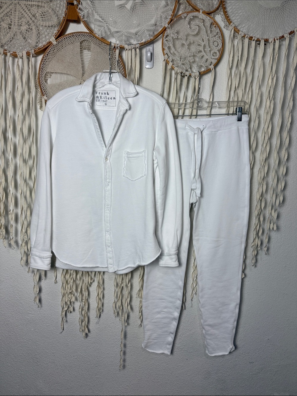 Frank & Eileen New York Triple Fleece Travel Set in White Size XS